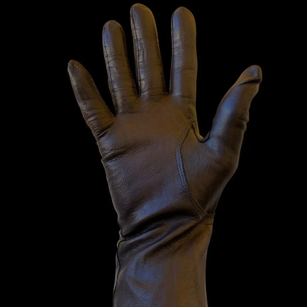 Vintage Brown Leather Gloves Unlined Above Wrist WASHABLE Womens 7.5